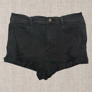 Hollister Black Denim Ultra High Rise Short-Short Cutoff Thrashed Shorts W29